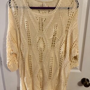 Light Cream Open-Knit Scoop Neck Sweater - Women's Casual Layering